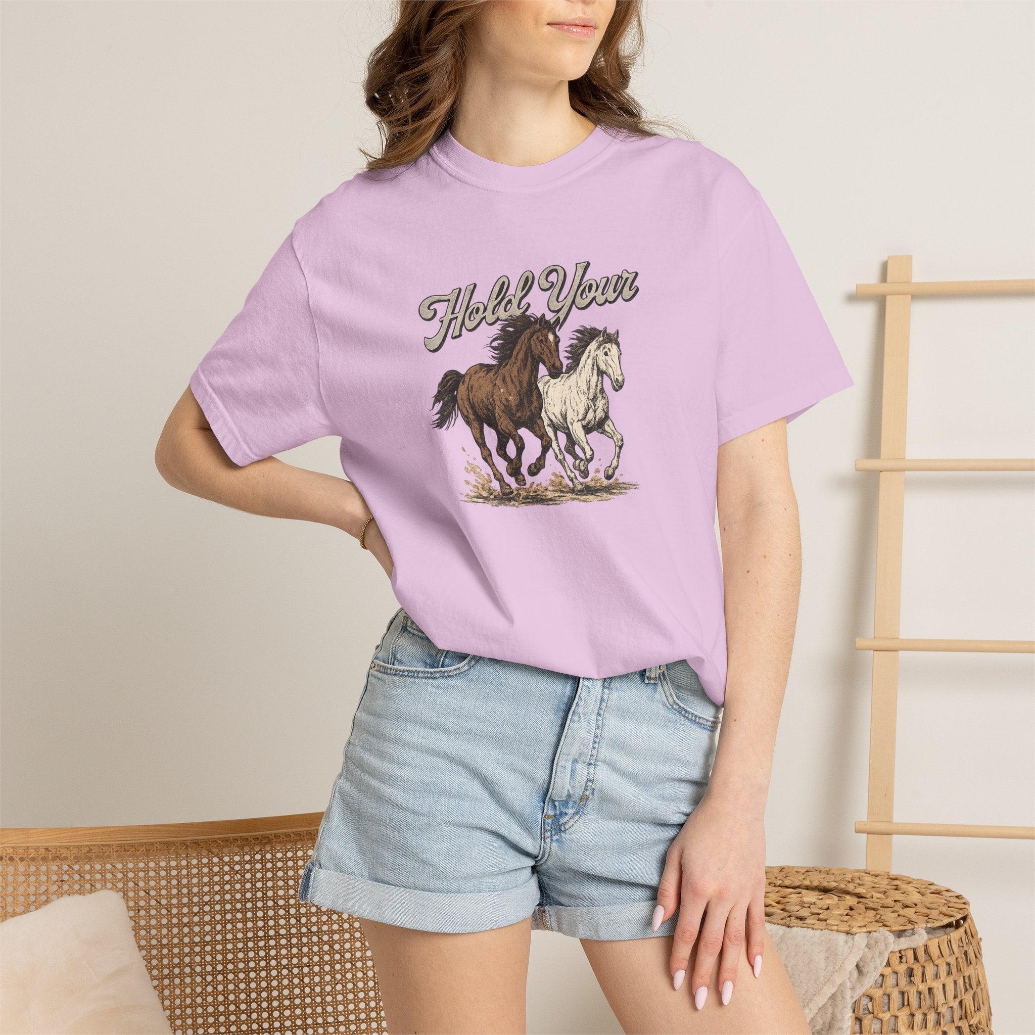 Horse Run Graphic T-Shirt — 'Hold Your' Vintage Western Tee