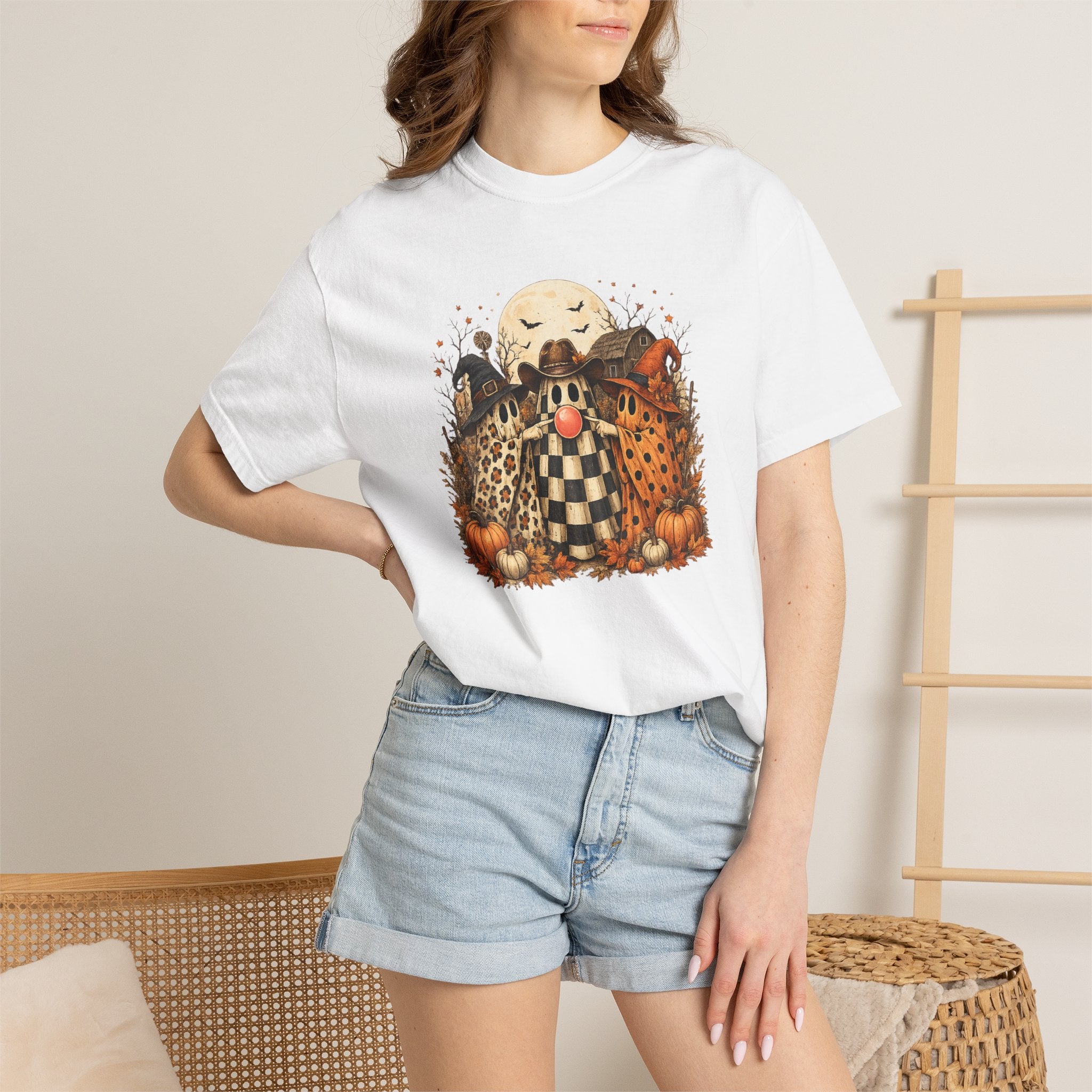 Halloween Scarecrow Trio T-Shirt — Pumpkin Patch Spooky Fall Graphic Tee