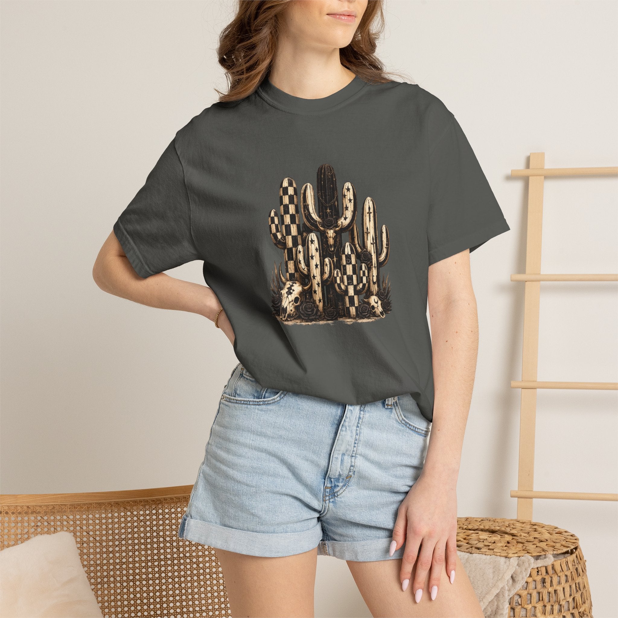 Cactus Desert Art T-Shirt — Southwestern Checkerboard Succulents Tee