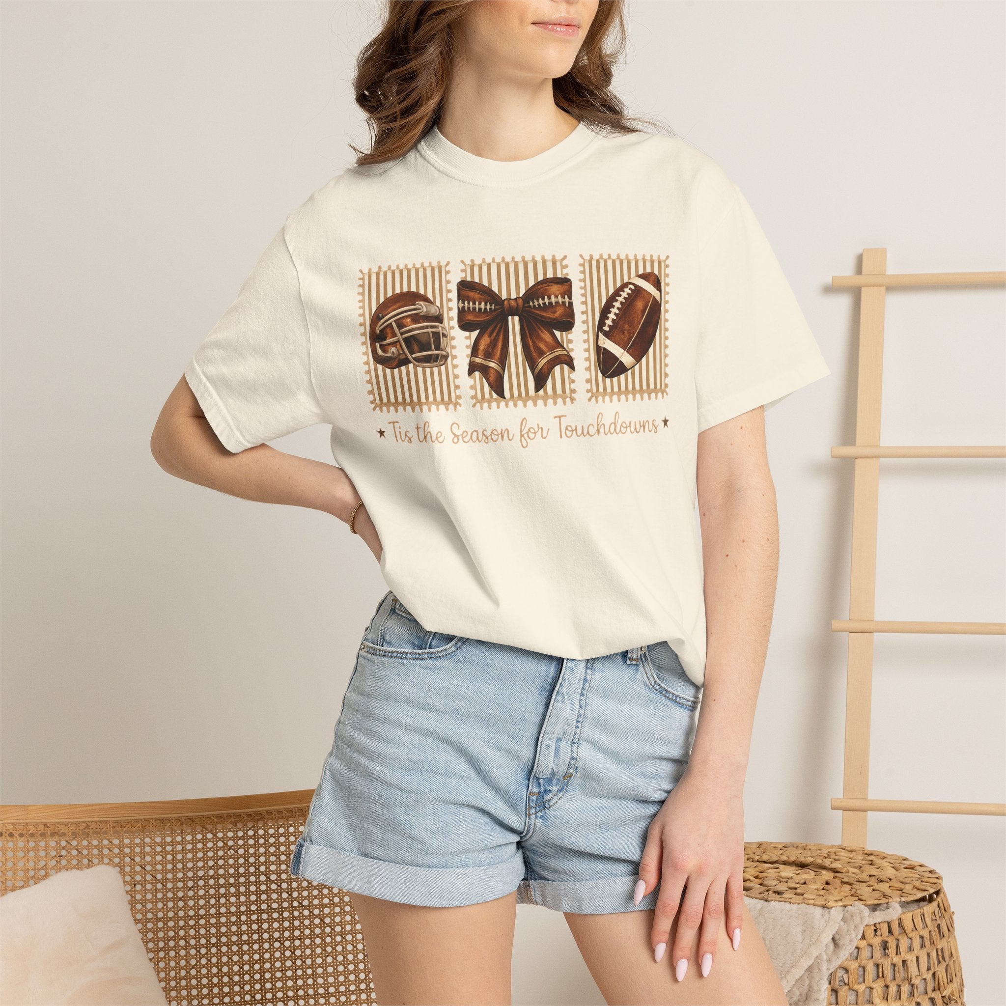 Football Season Bow T-Shirt — “’Tis The Season for Touchdowns” Game Day Tee