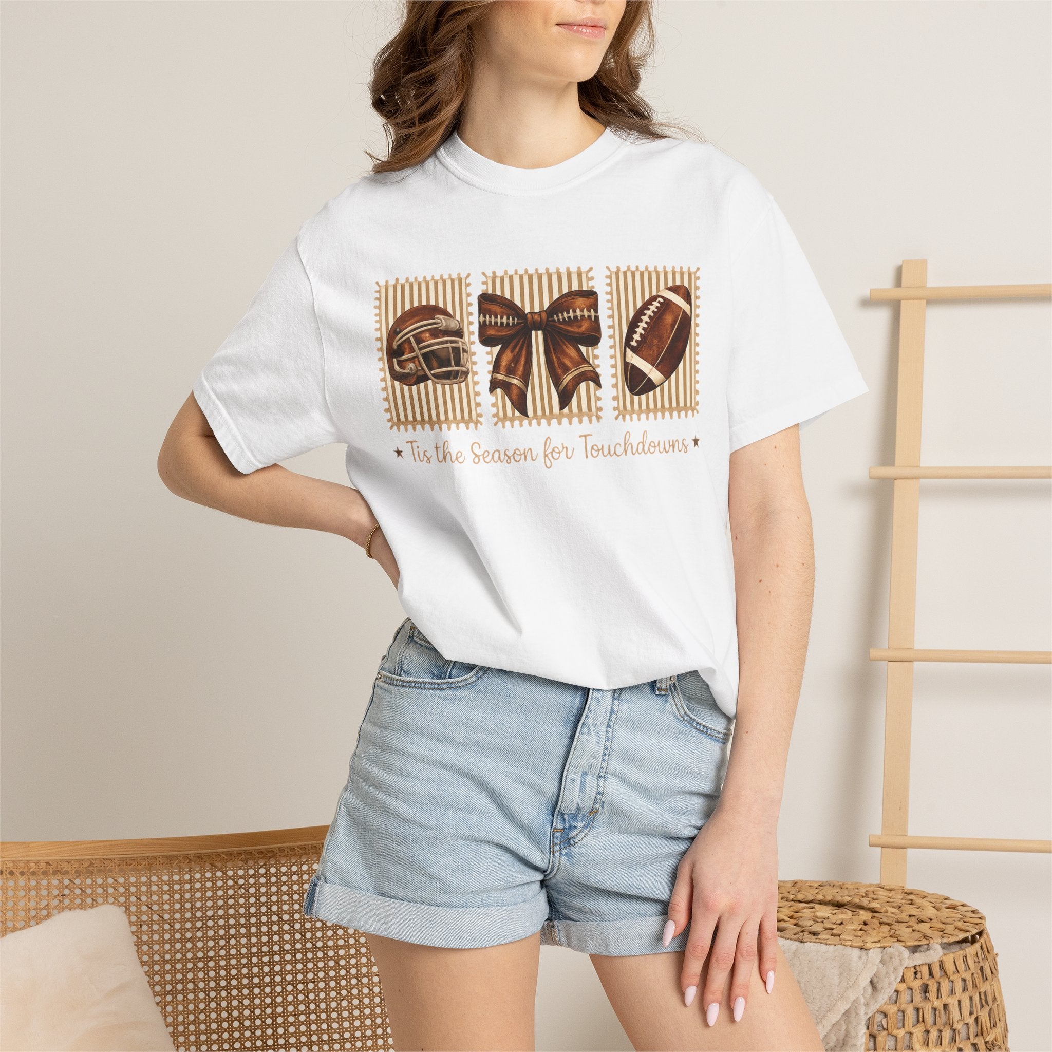 Football Season Bow T-Shirt — “’Tis The Season for Touchdowns” Game Day Tee
