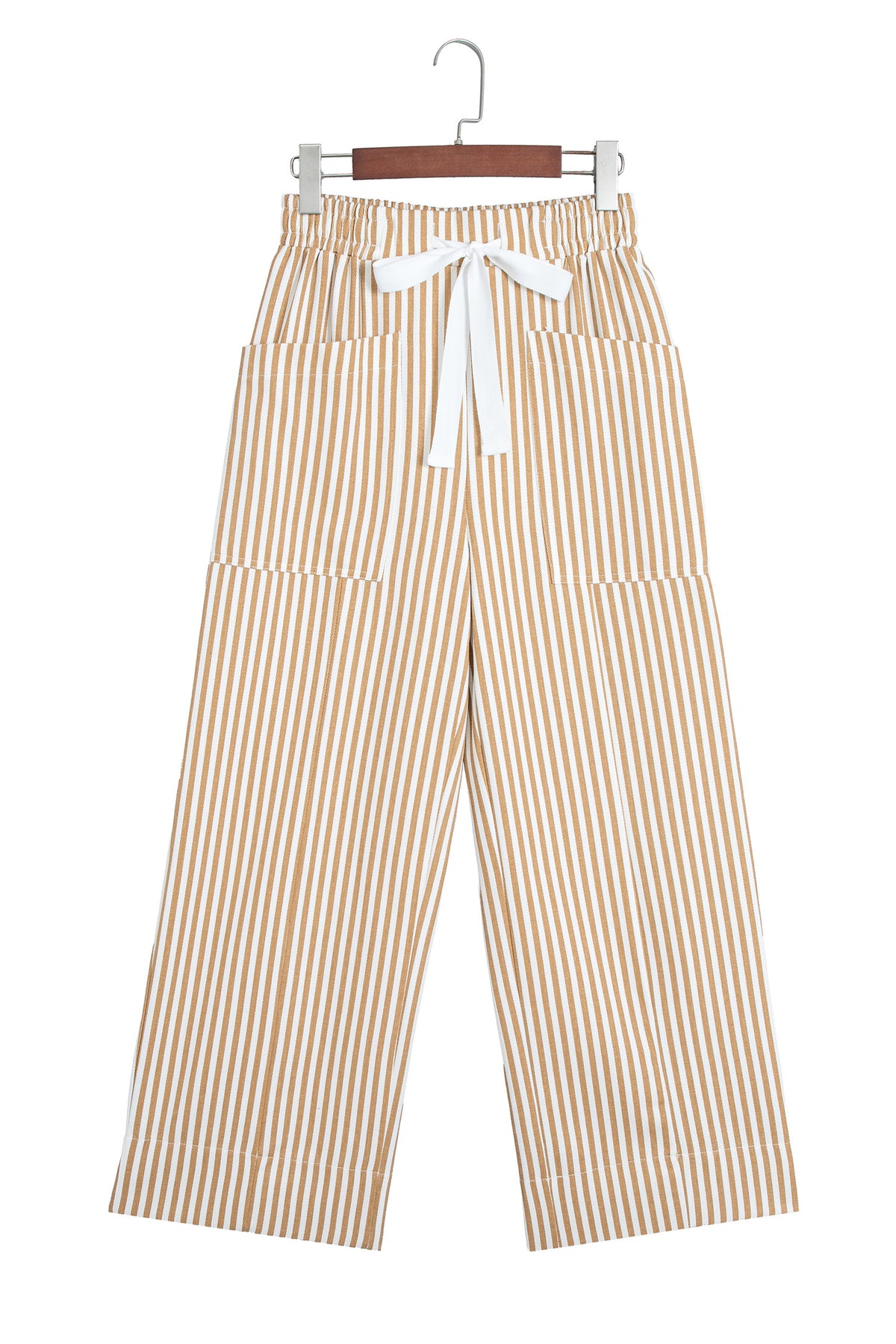 Apricot Stripe Ribbon Drawstring Waist Full-Length Shift Pant