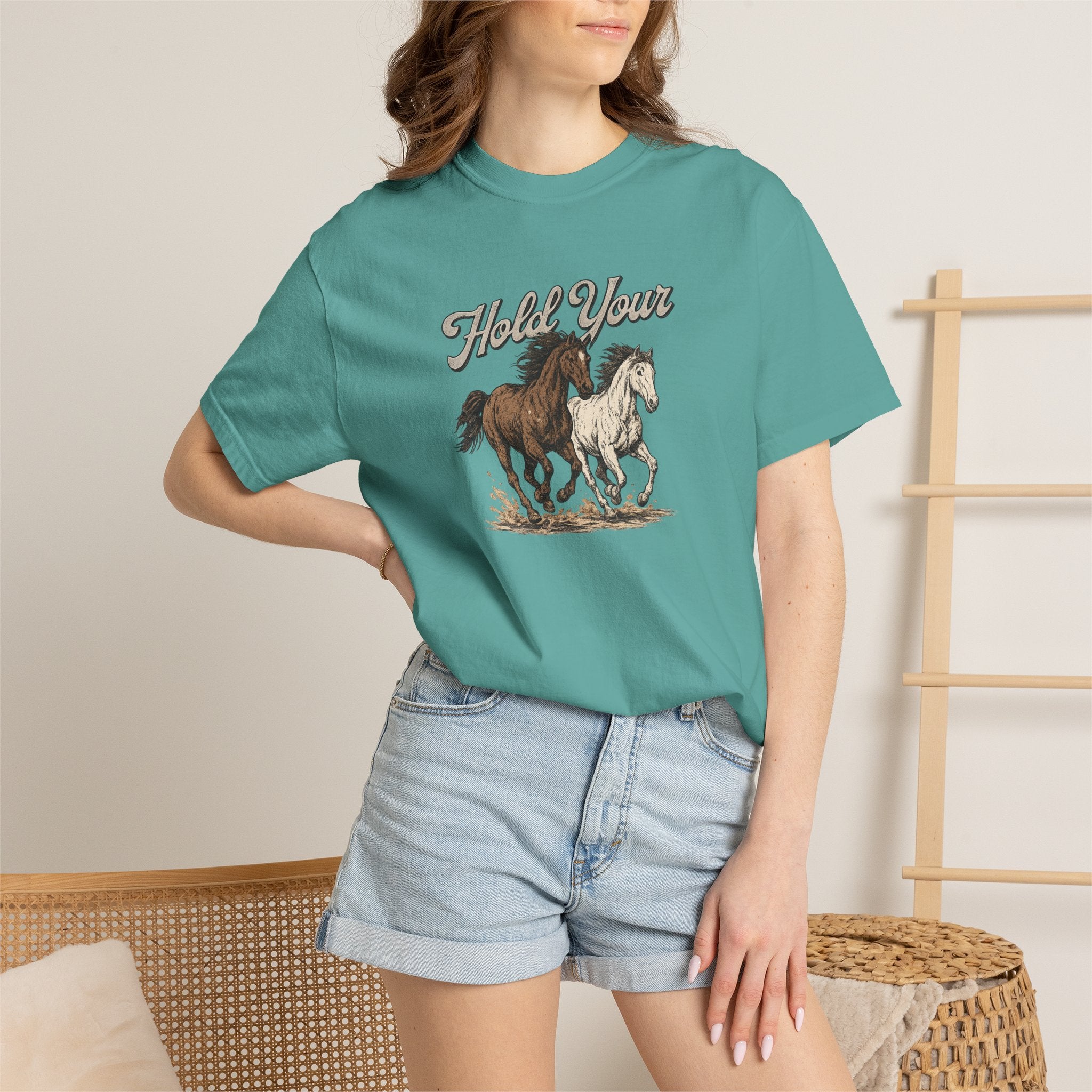Horse Run Graphic T-Shirt — 'Hold Your' Vintage Western Tee