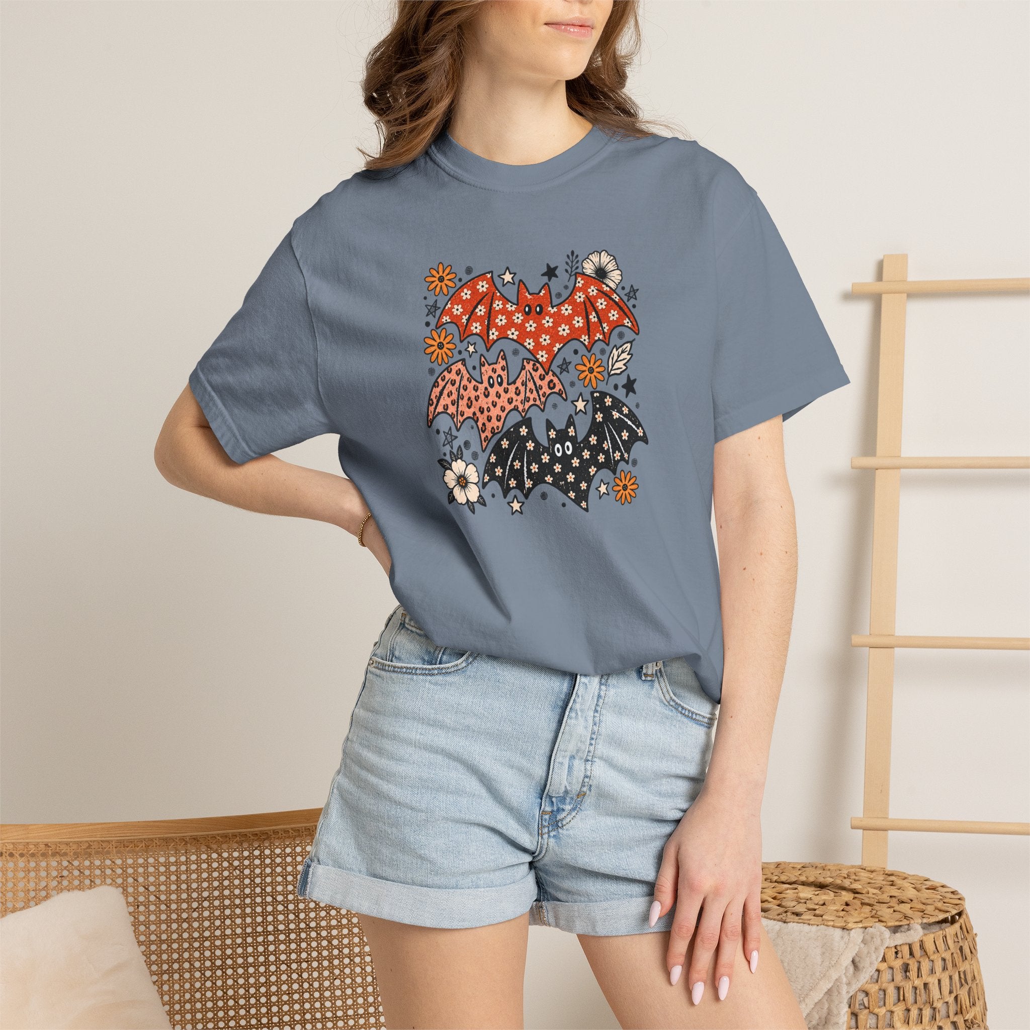Halloween Bat Graphic T-Shirt — Spooky Floral Bats Tee