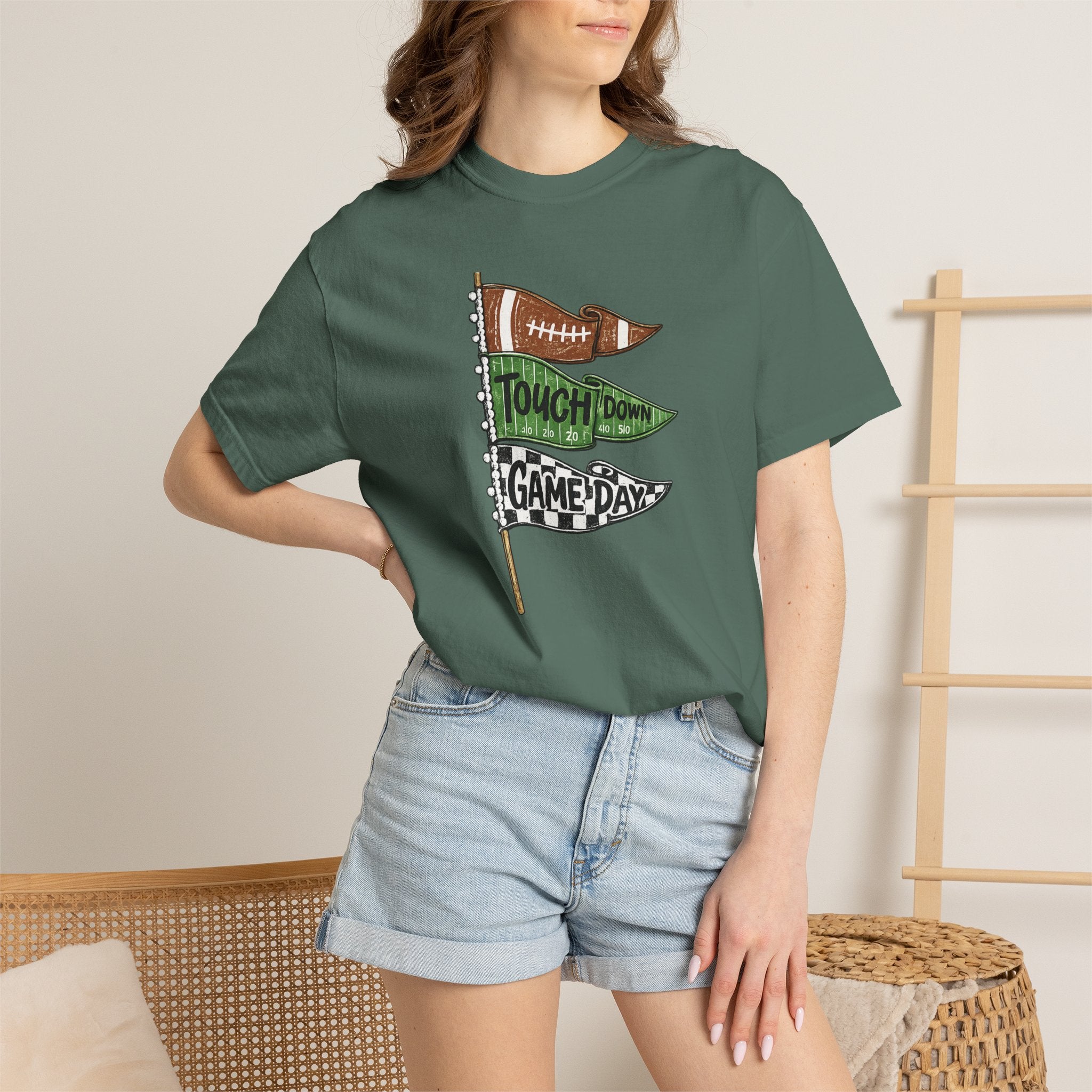 Game Day Pennant T-Shirt — 'Touchdown' Football Vintage Flag Tee