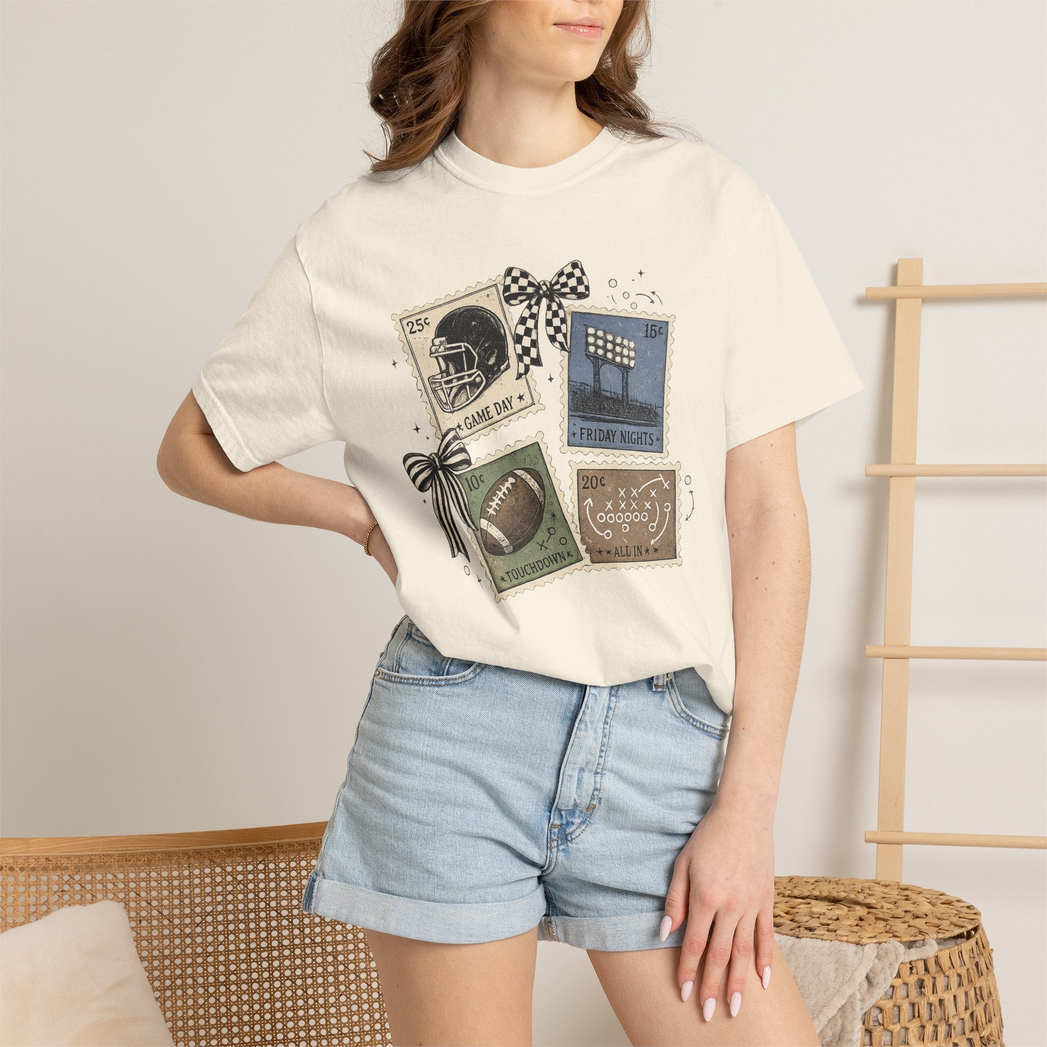 Football Stamp Collage T-Shirt — Vintage Game Day Tee