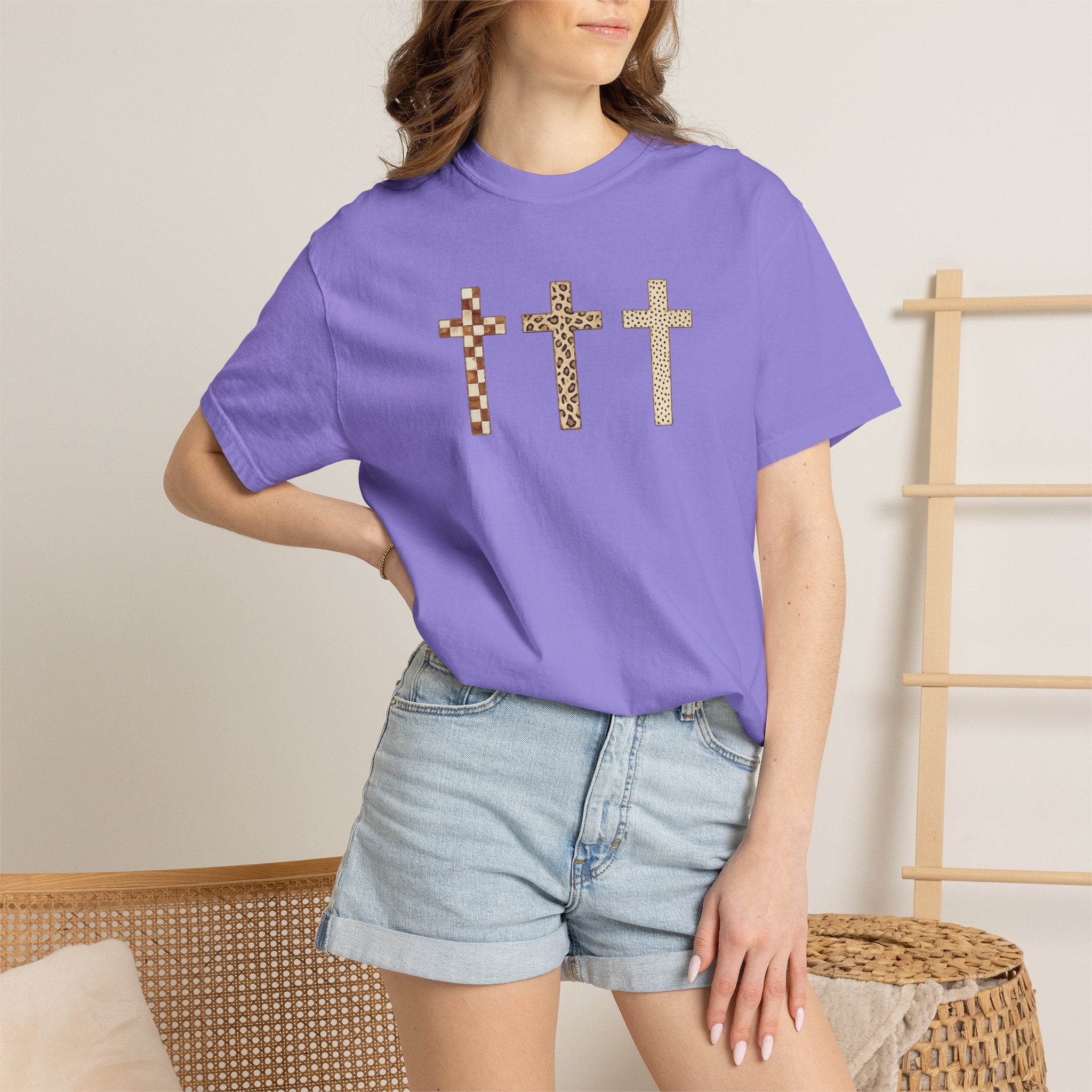 Cross T-Shirt — Triple Mosaic Crosses Faith Tee