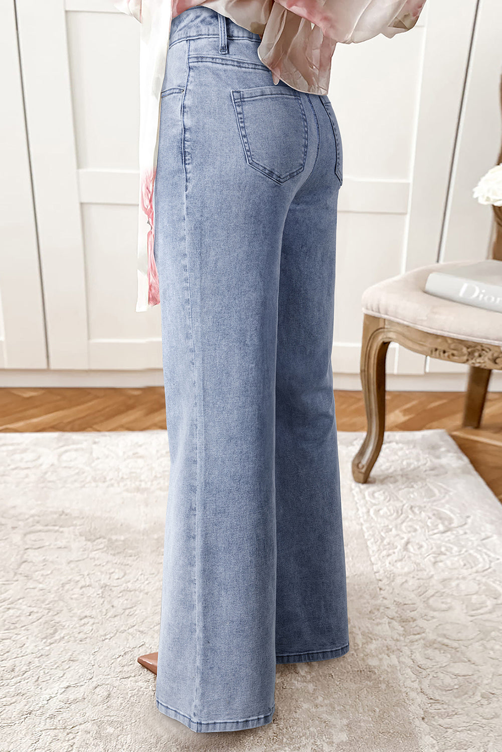 Beau Blue High Waist Button Zip Fly Bell Bottom Jeans