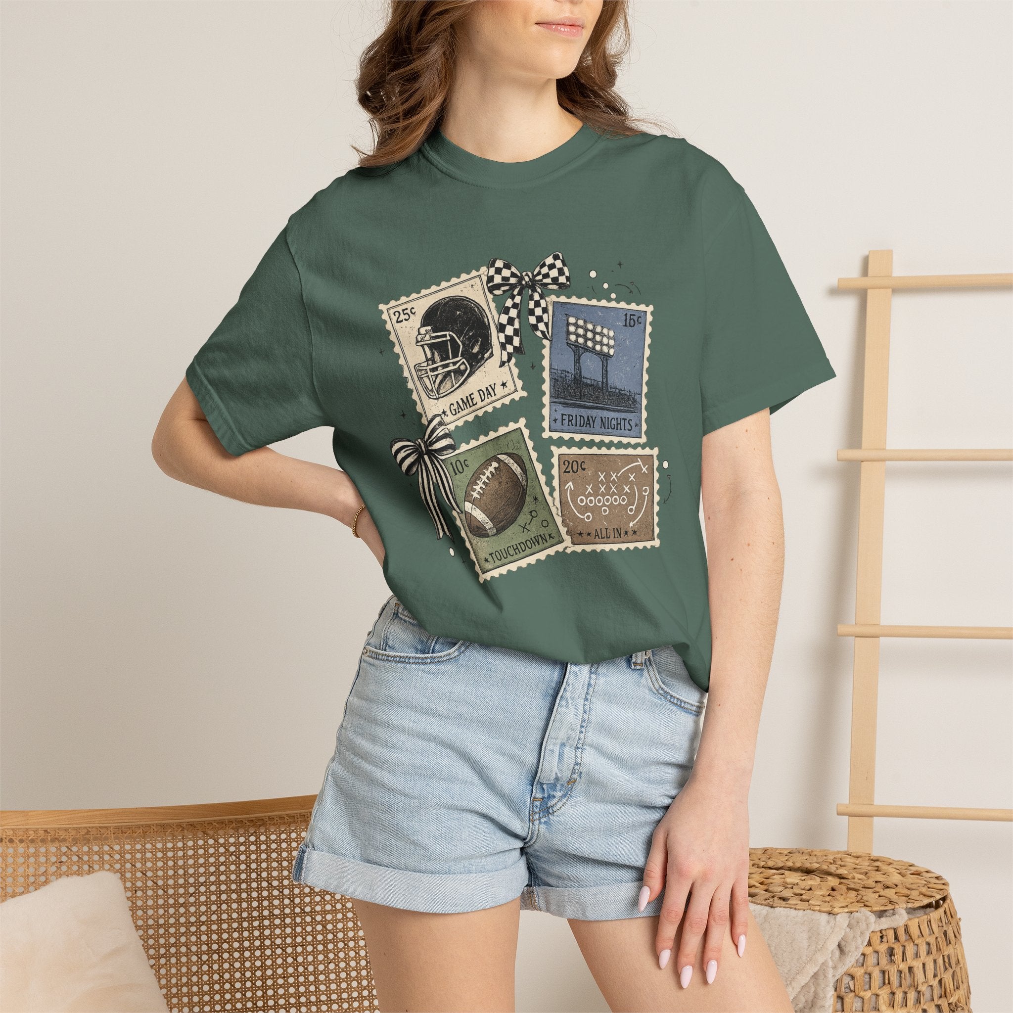 Football Stamp Collage T-Shirt — Vintage Game Day Tee