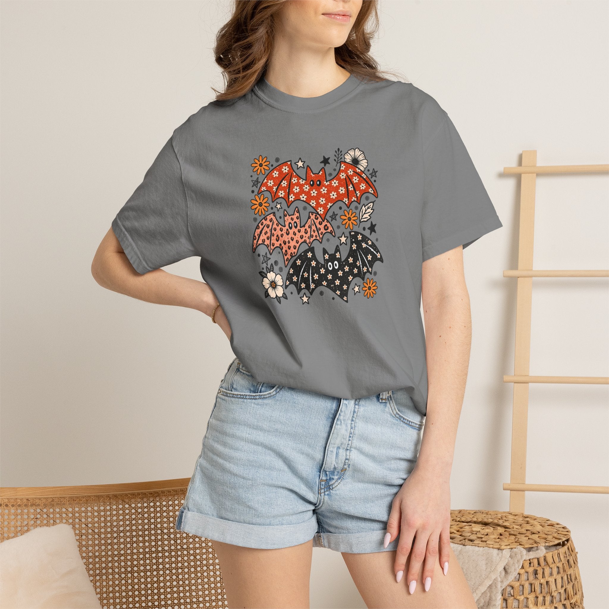 Halloween Bat Graphic T-Shirt — Spooky Floral Bats Tee