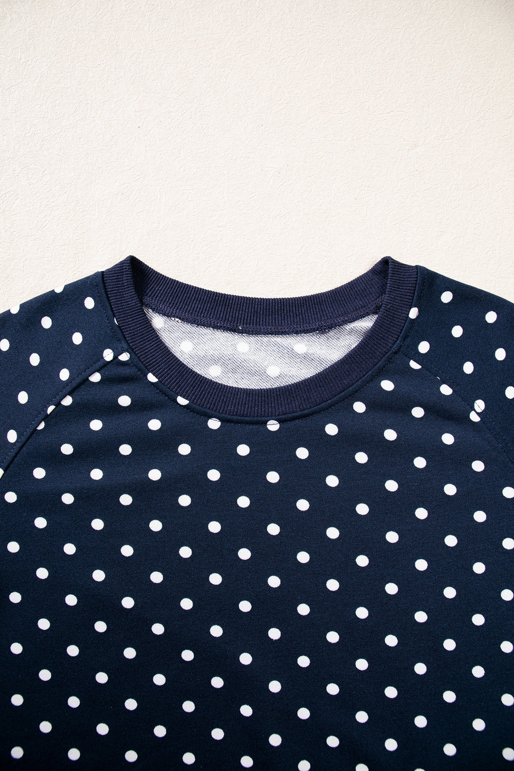 Blue Polka Dot Drawstring Wide Leg Long Sleeve Top Pant Set
