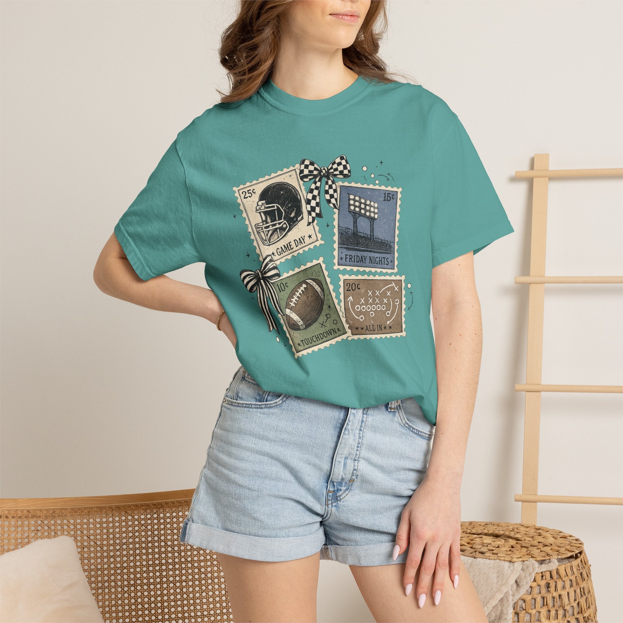 Football Stamp Collage T-Shirt — Vintage Game Day Tee