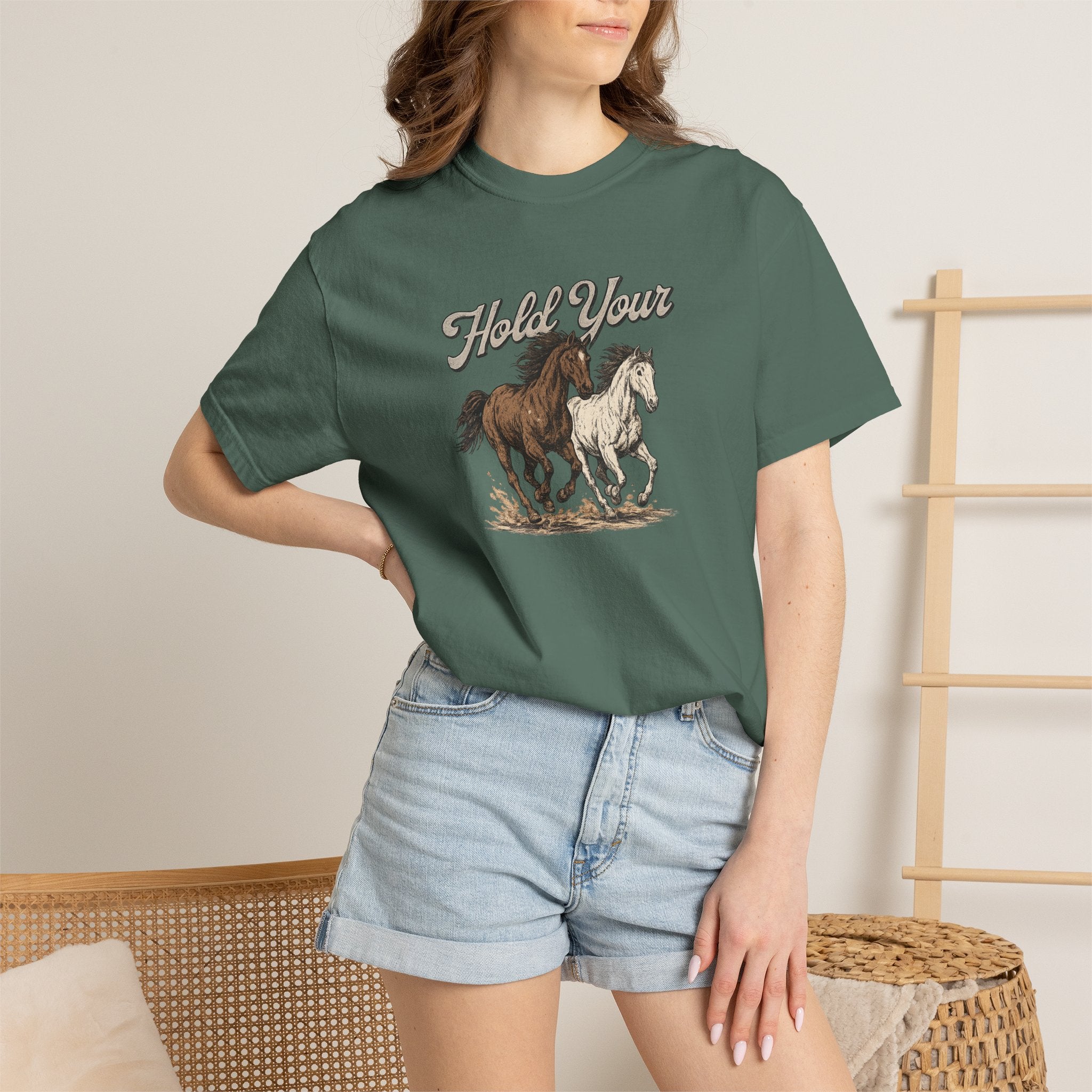 Horse Run Graphic T-Shirt — 'Hold Your' Vintage Western Tee