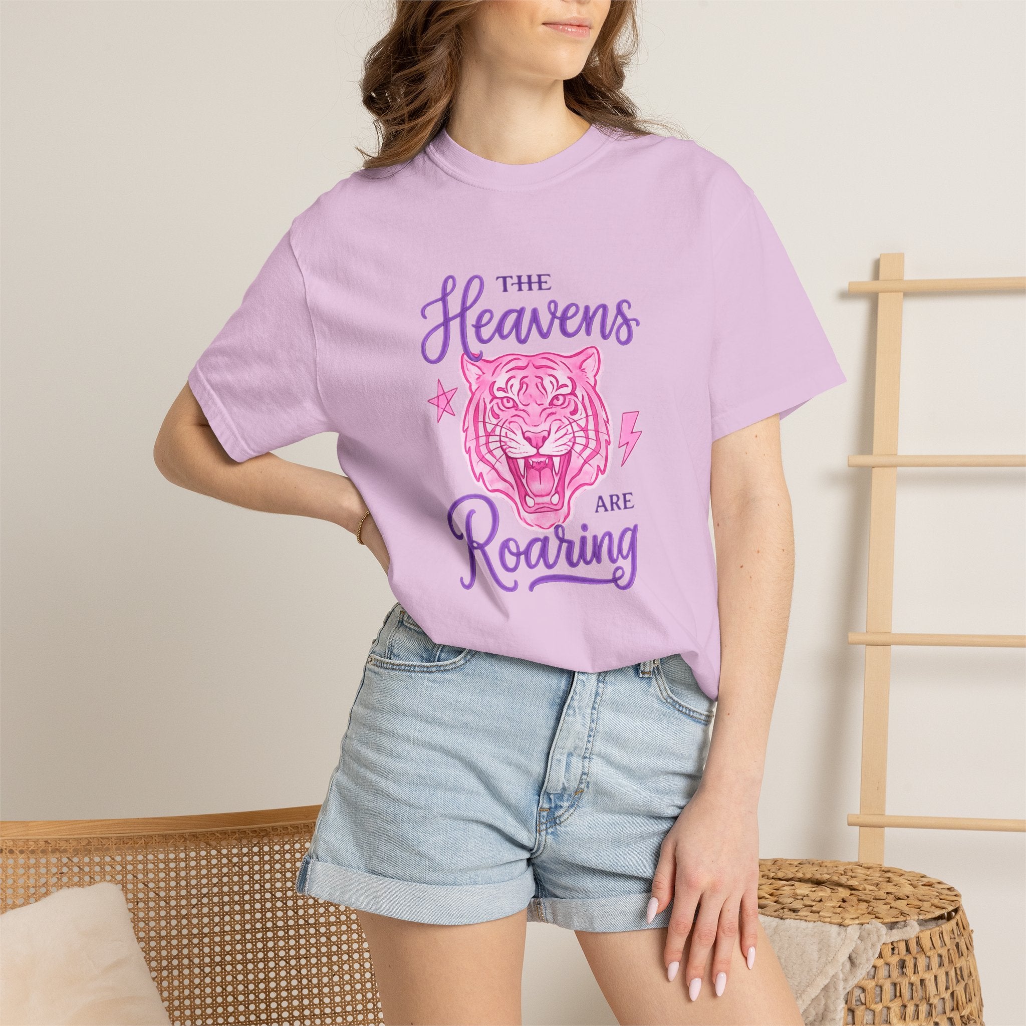 The Heavens Are Roaring Tiger T-Shirt — Pink & Purple Retro Graphic Tee