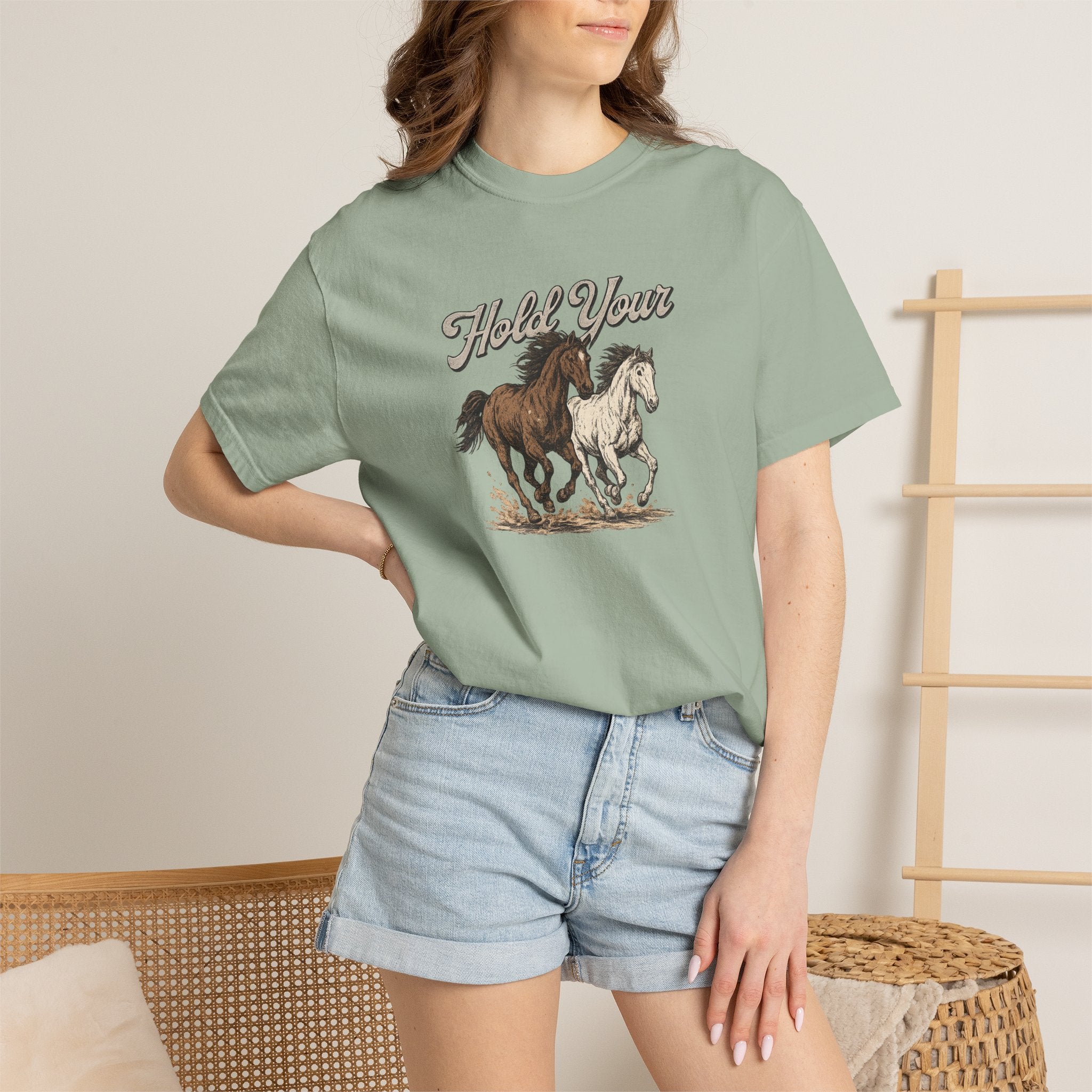 Horse Run Graphic T-Shirt — 'Hold Your' Vintage Western Tee