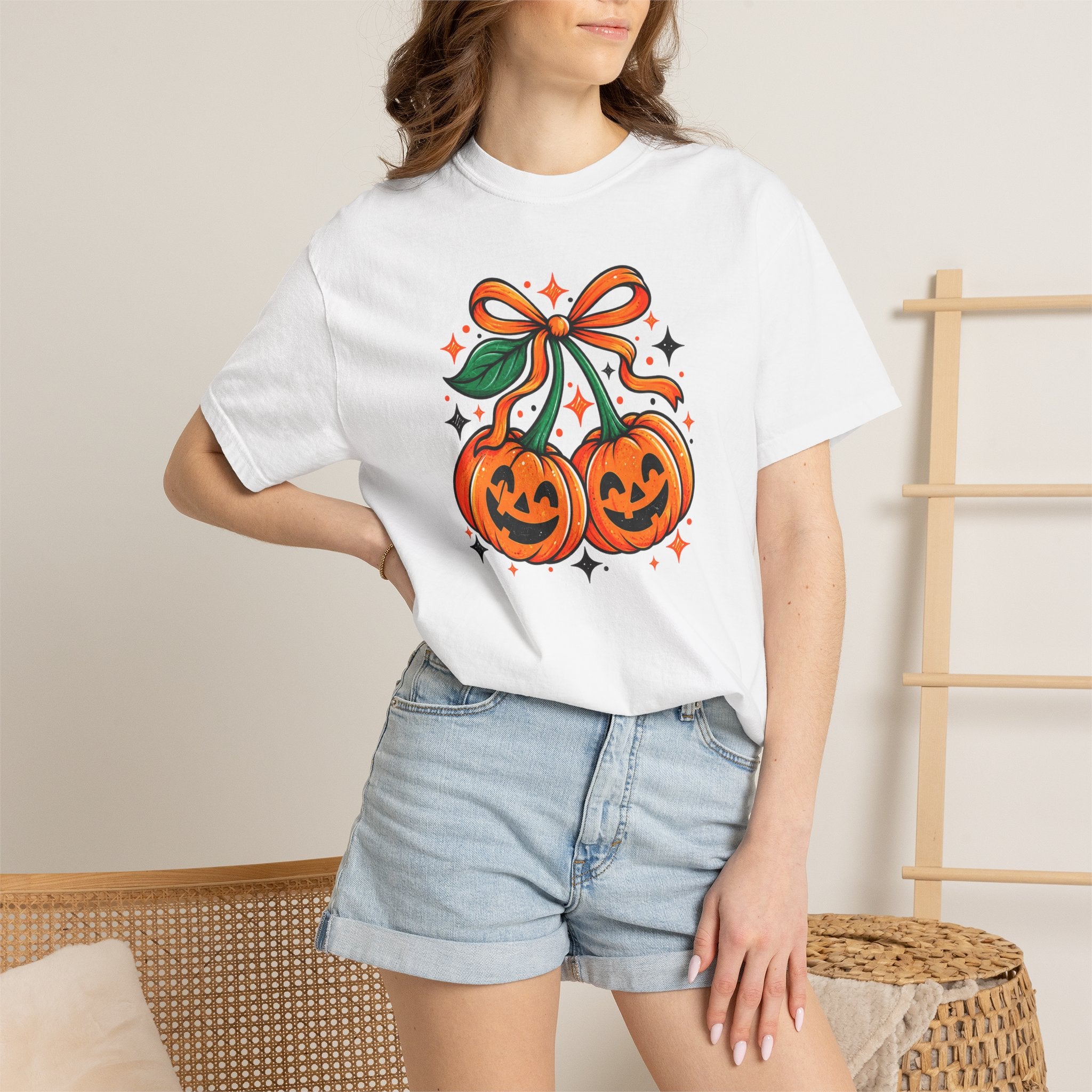 Pumpkin Pair T-Shirt — Cute Jack-O'-Lanterns with Bow Halloween Tee