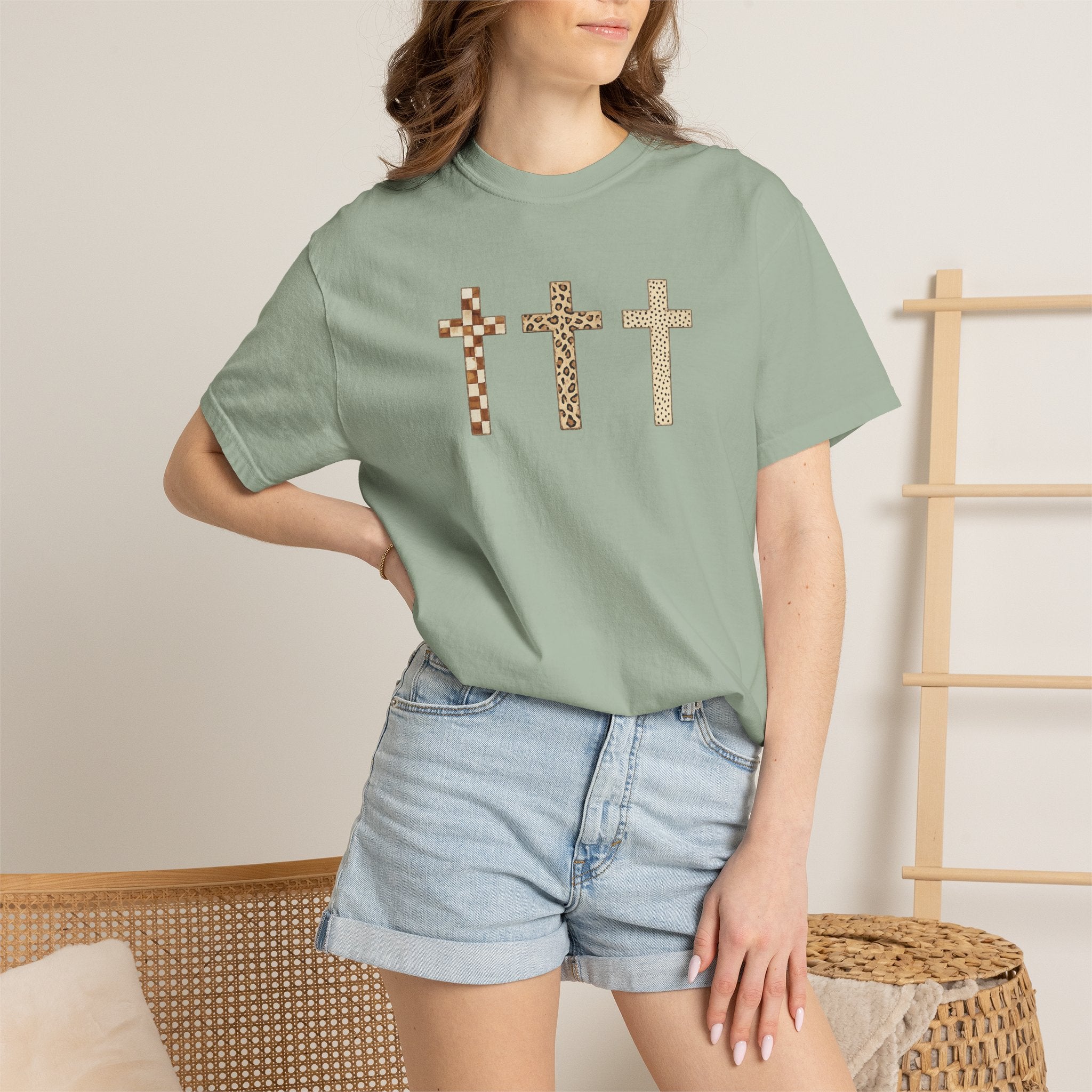 Cross T-Shirt — Triple Mosaic Crosses Faith Tee