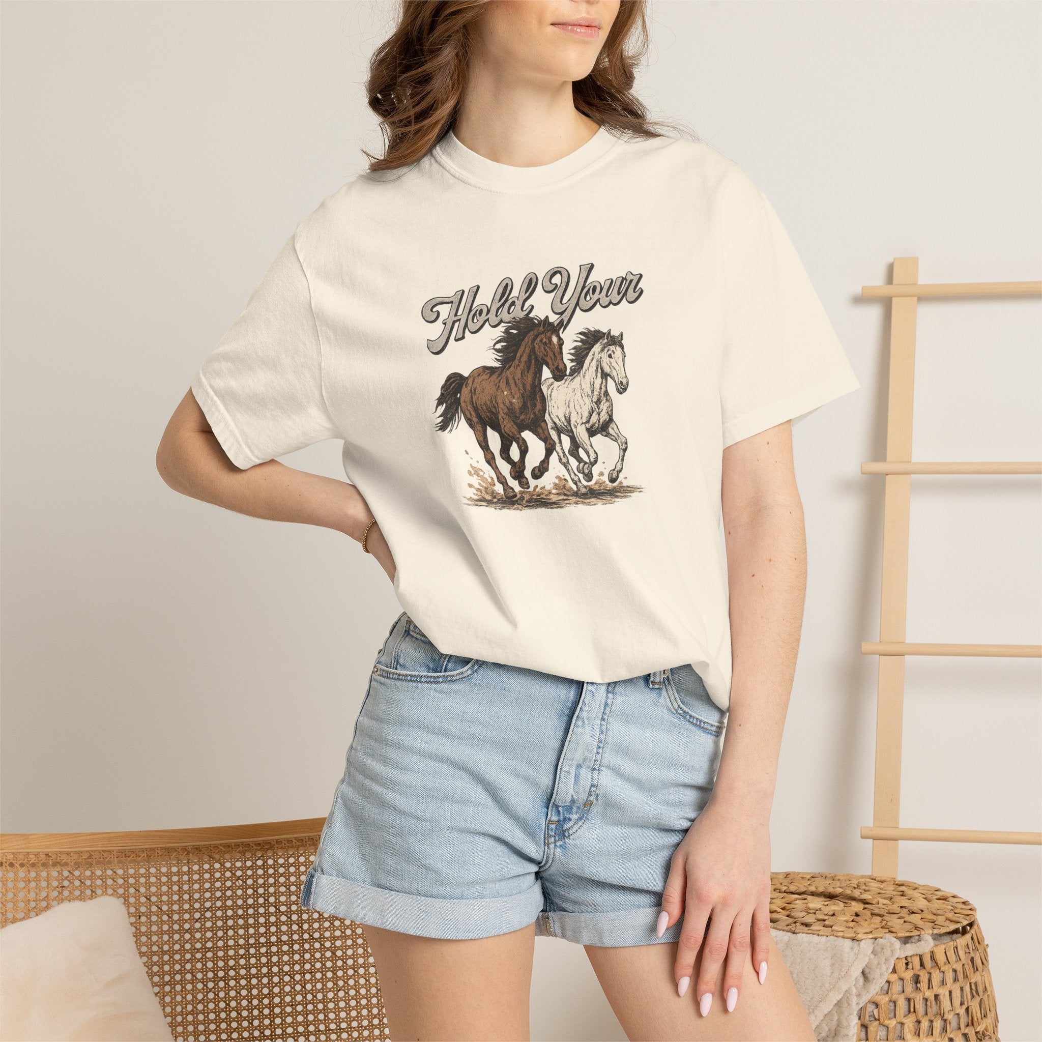 Horse Run Graphic T-Shirt — 'Hold Your' Vintage Western Tee