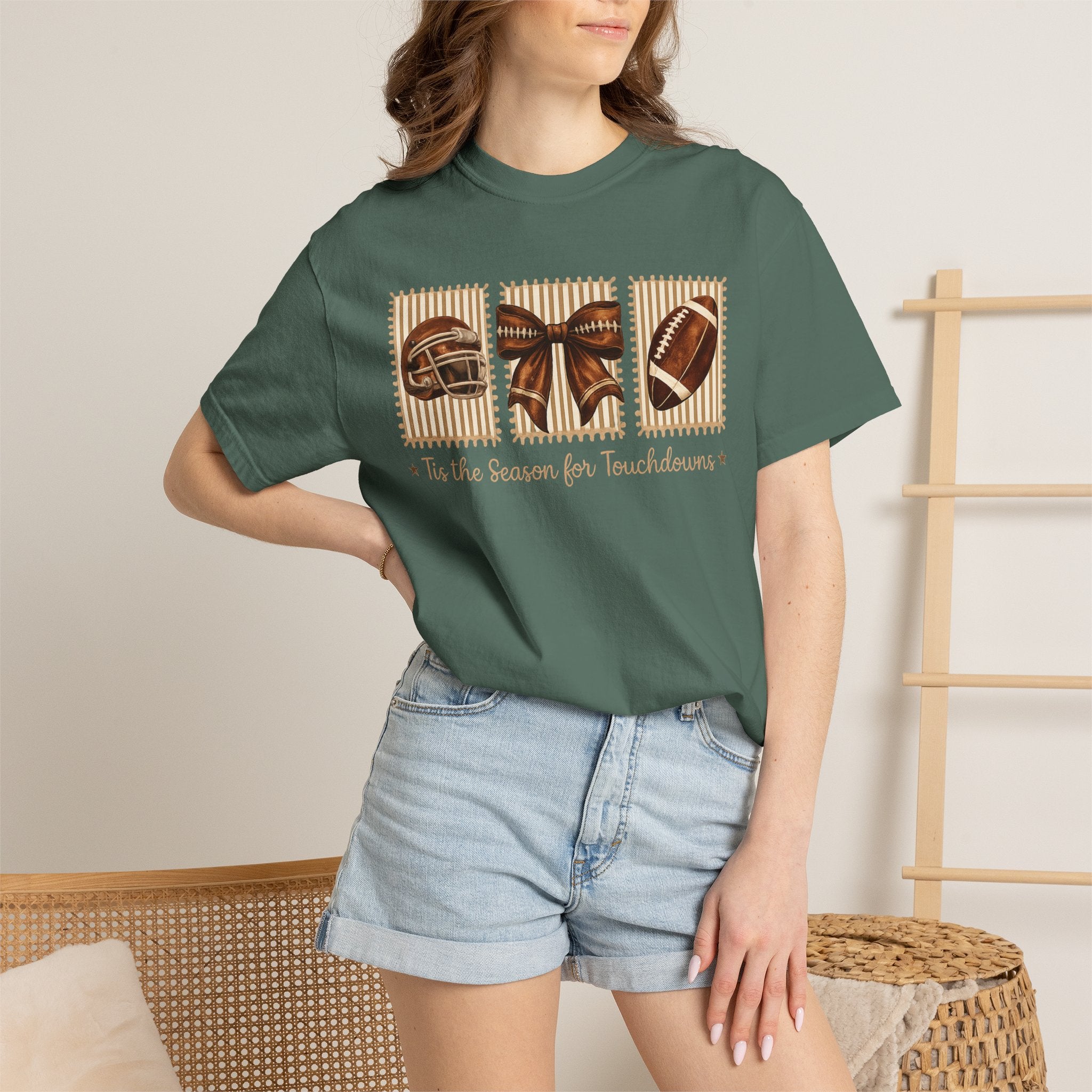 Football Season Bow T-Shirt — “’Tis The Season for Touchdowns” Game Day Tee