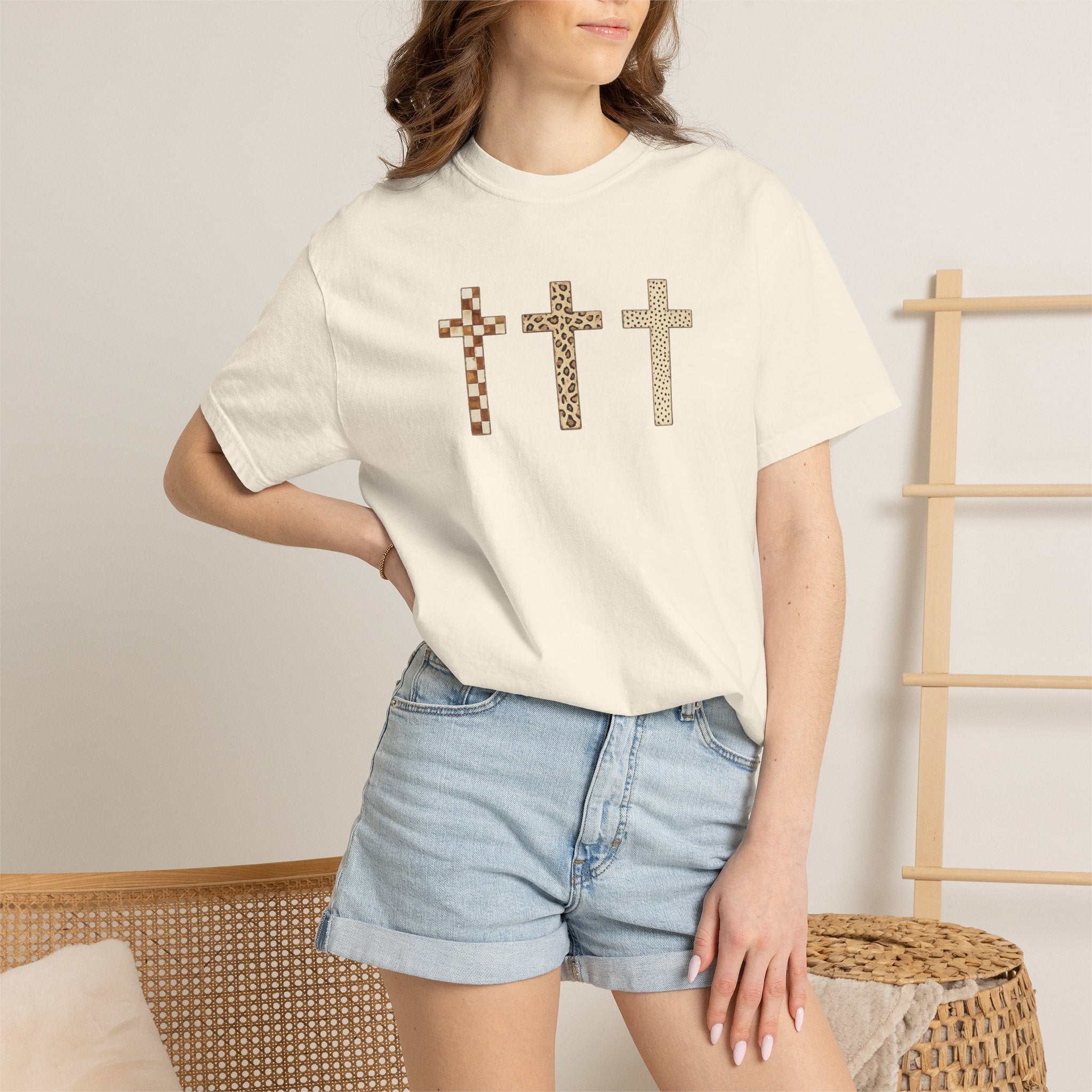 Cross T-Shirt — Triple Mosaic Crosses Faith Tee