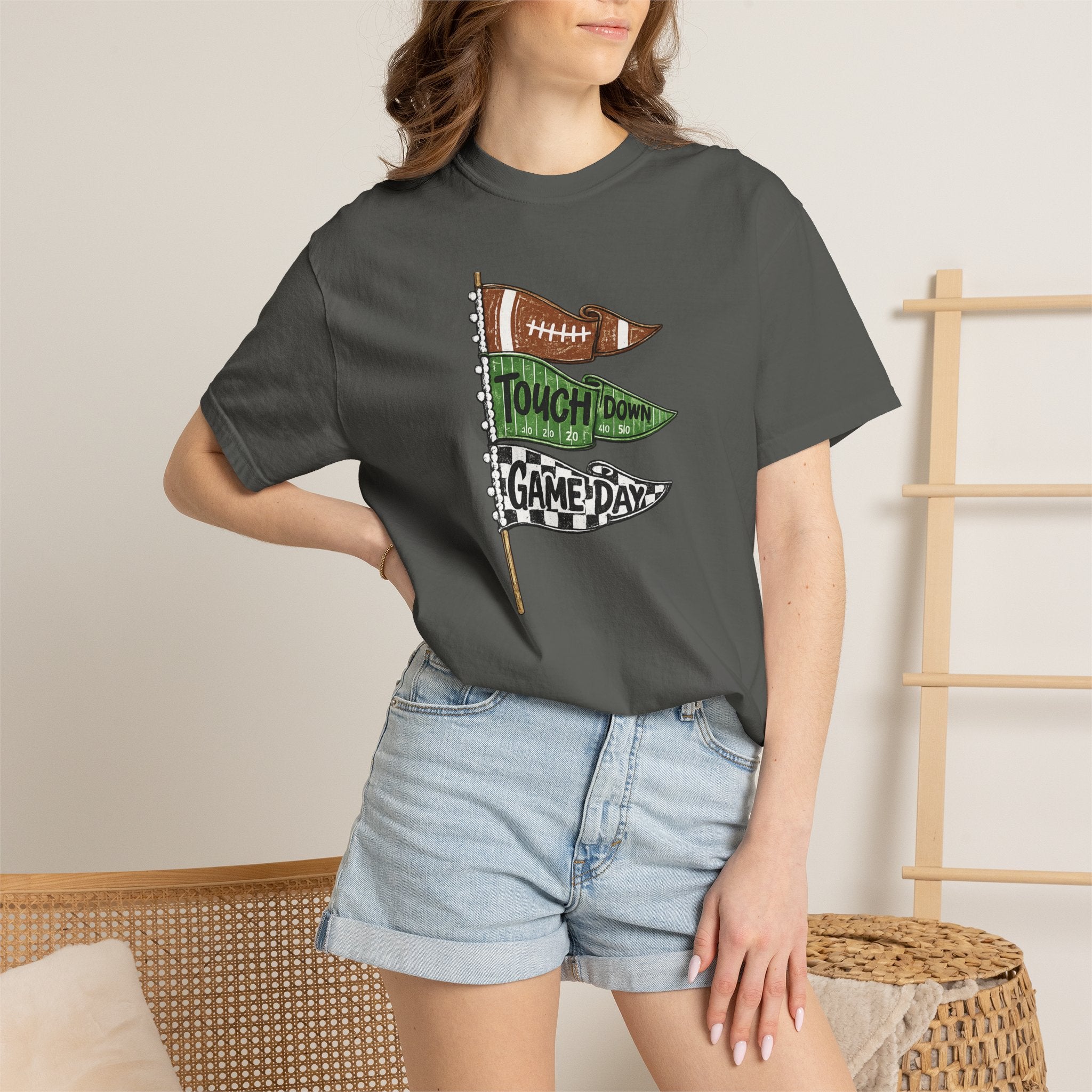 Game Day Pennant T-Shirt — 'Touchdown' Football Vintage Flag Tee