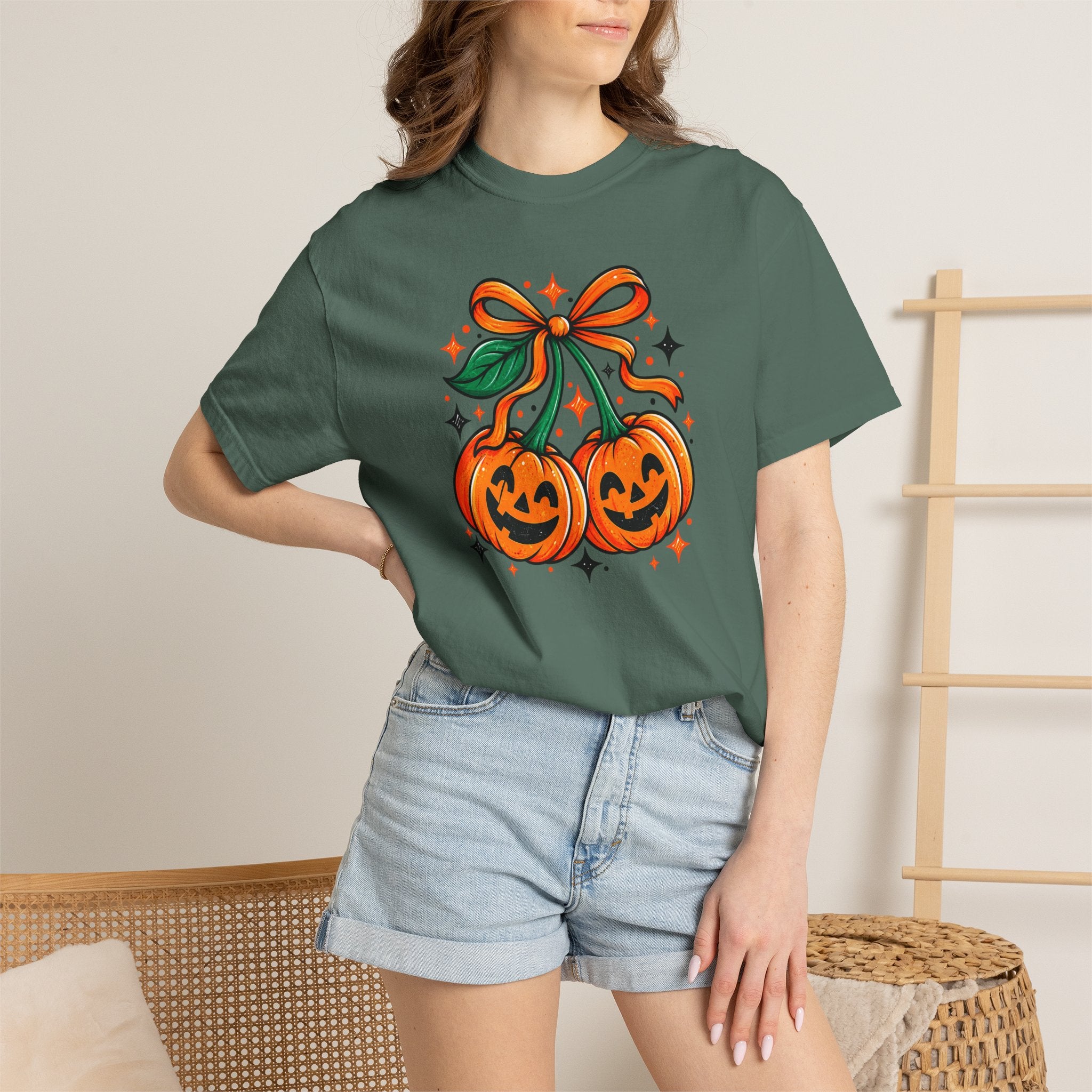 Pumpkin Pair T-Shirt — Cute Jack-O'-Lanterns with Bow Halloween Tee