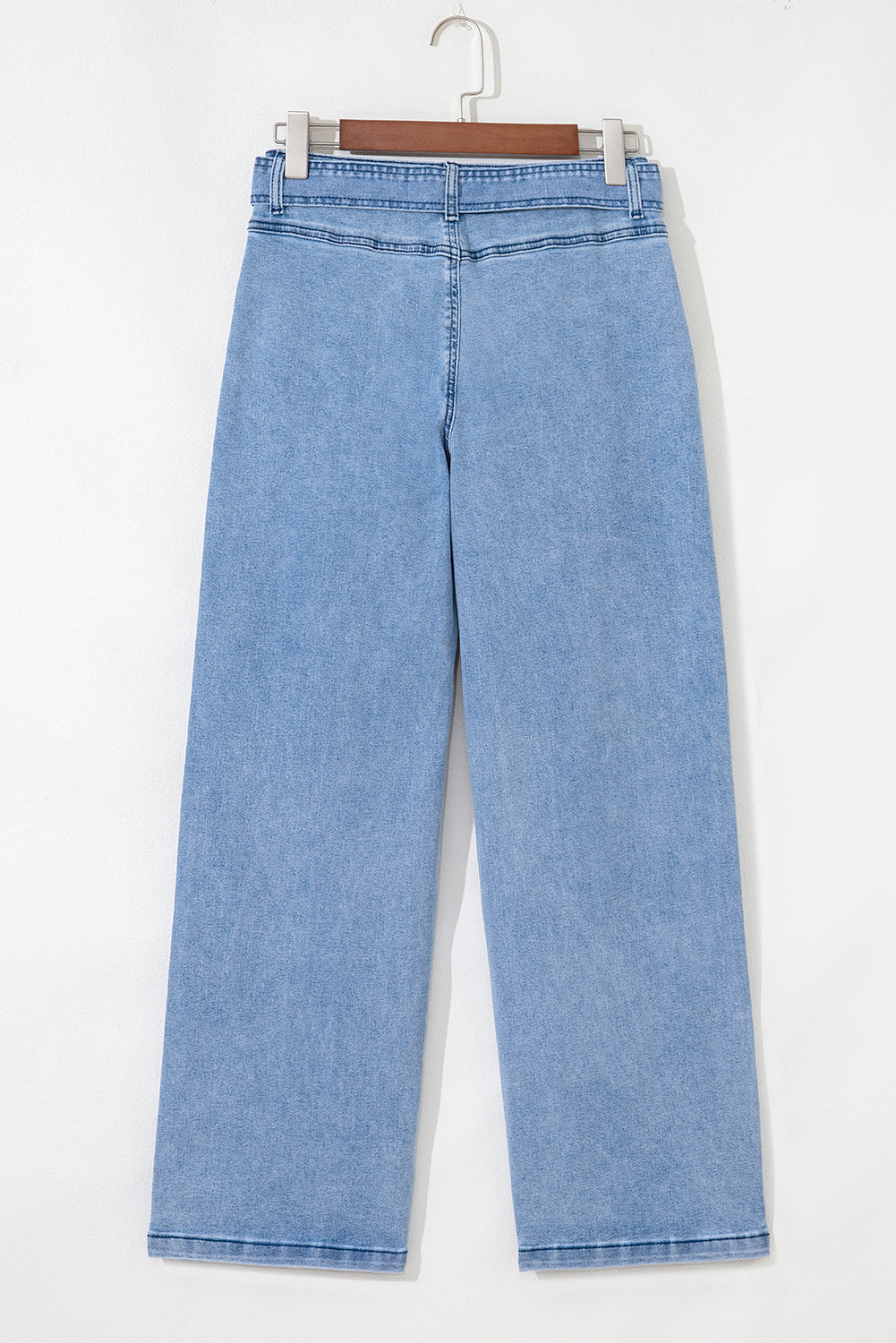 Beau Blue Western Washed Bow Knot Sash Wide Leg Jeans