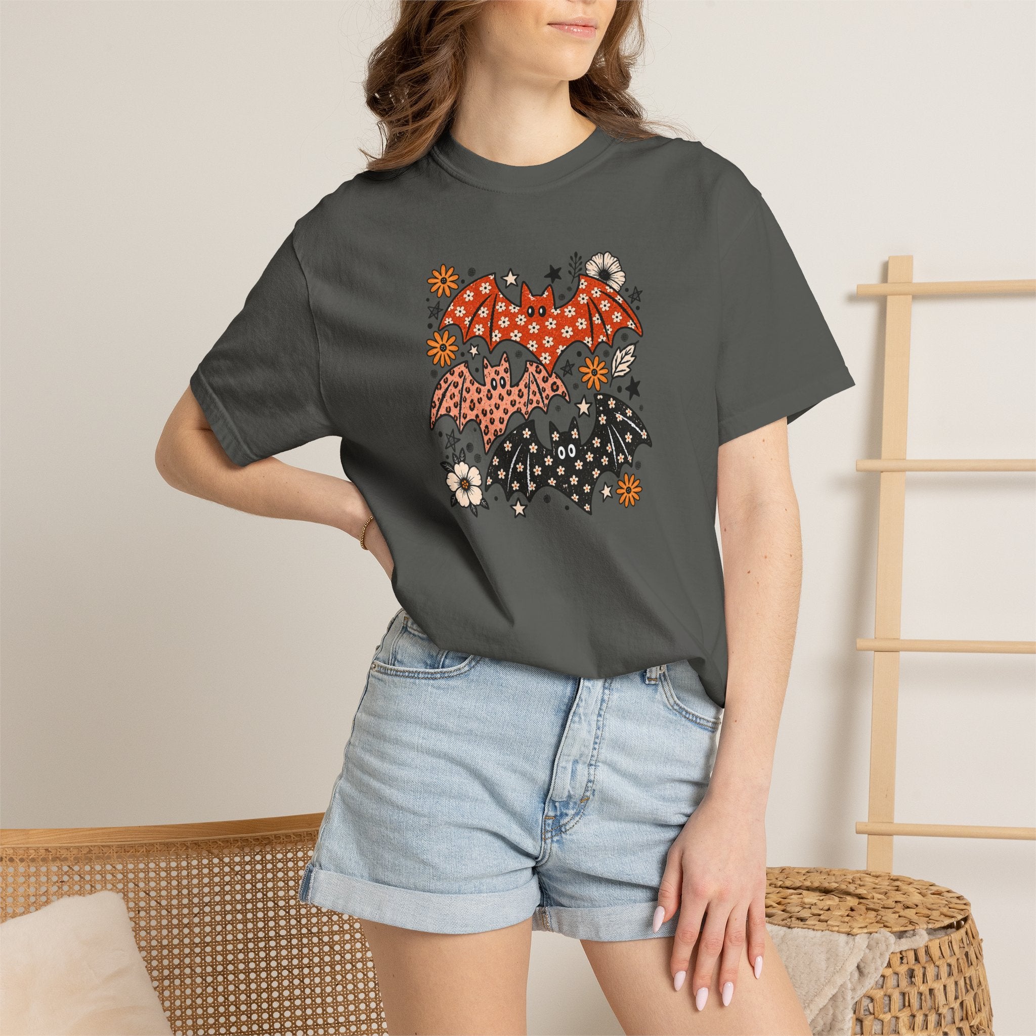 Halloween Bat Graphic T-Shirt — Spooky Floral Bats Tee