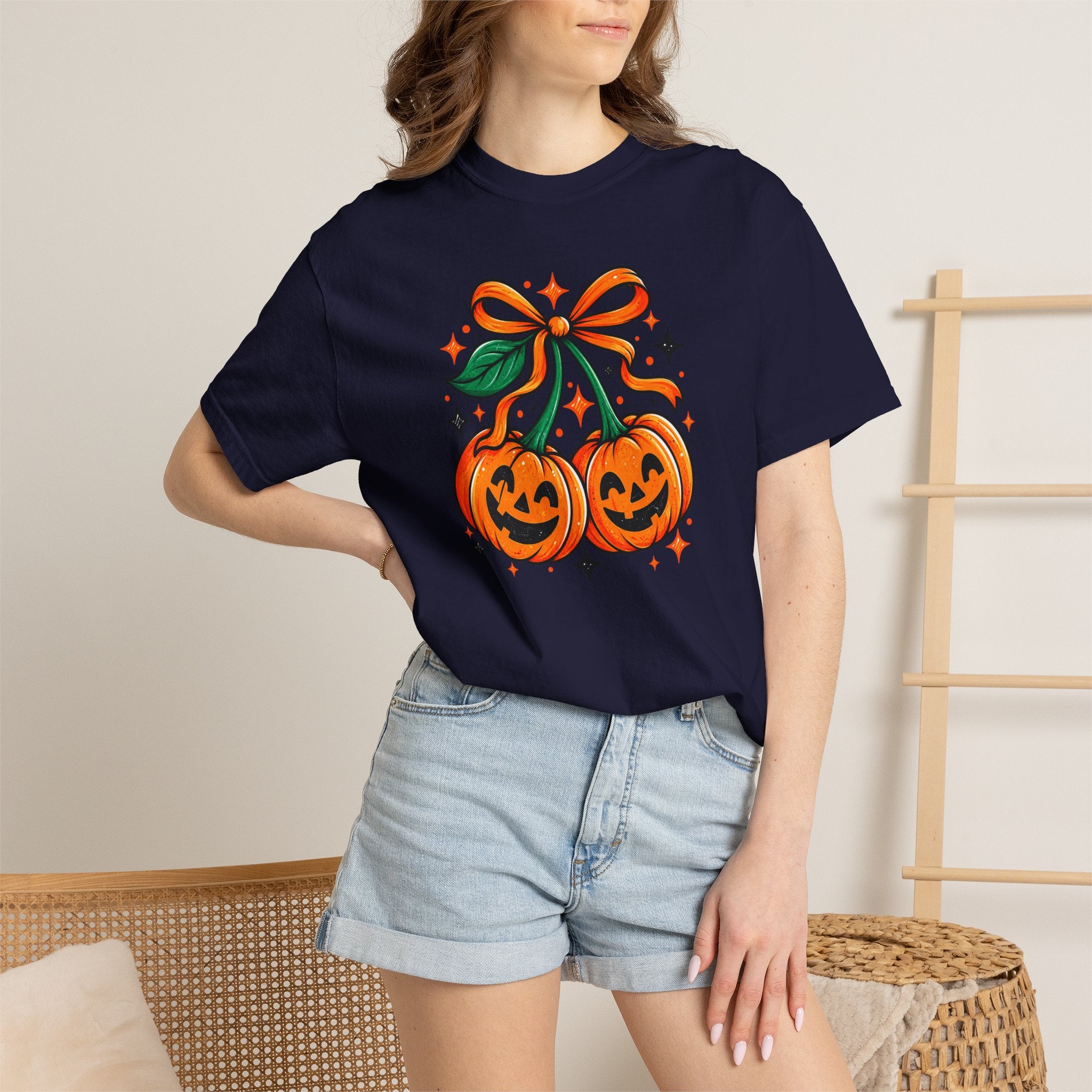 Pumpkin Pair T-Shirt — Cute Jack-O'-Lanterns with Bow Halloween Tee