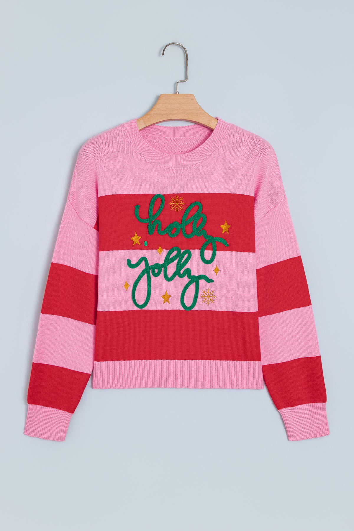 Pink Stripe Festive Holly Jolly Sequin Christmas Holiday Sweater