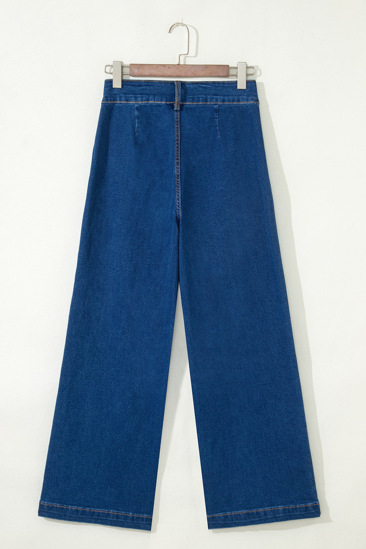 Sail Blue Hardware Decor Patched Pockets Wide Leg Denim Pants